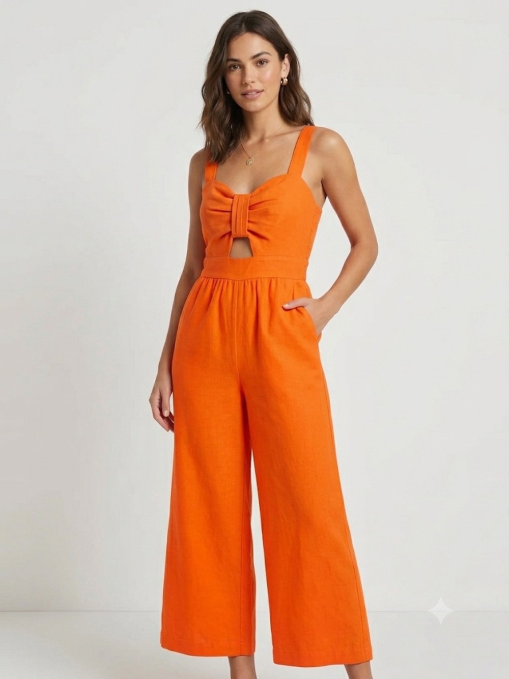 Monteau Orange Tie-Front Wide-Leg Jumpsuit